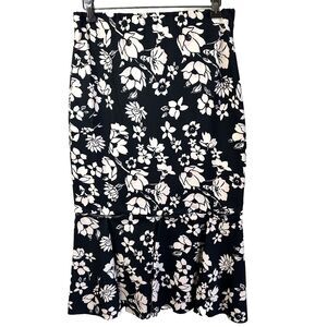 Tracy Reese Women's Cream Black Floral Mermaid Midi Skirt Sz M